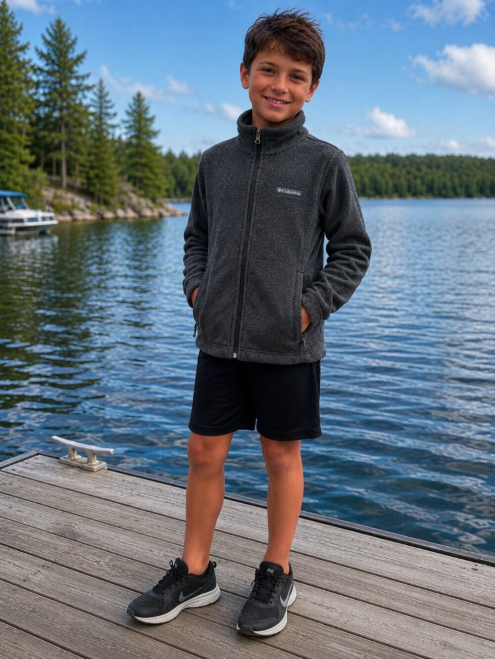 NWT Columbia Benton Springs Fleece Jacket Youth M Dark Grey Full Zip Gorpcore